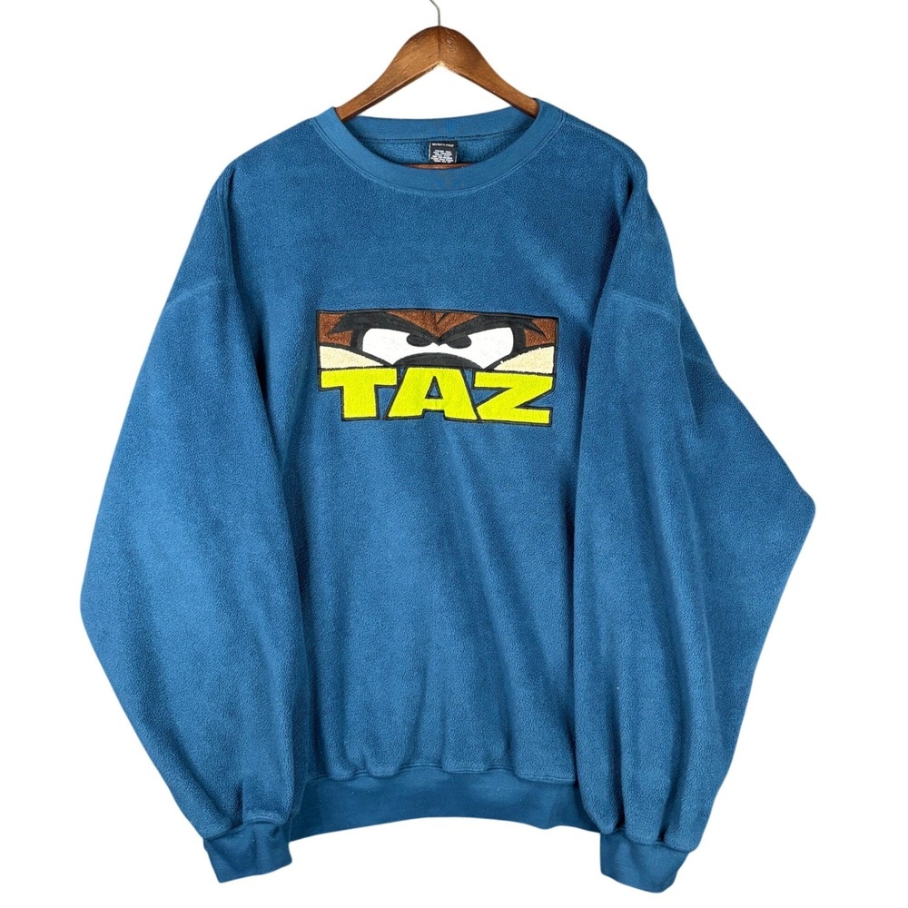 Vintage Warner Bros Studio Store Taz Fleece Sweatshirt Blue XXL Looney Tunes